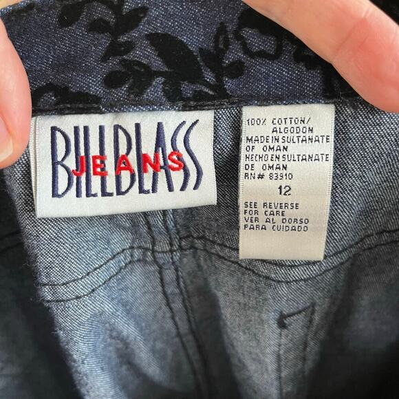 Bill Blass Women's Vintage Blue & Black Floral Print Flare Leg Jeans Size 12 - Picture 10 of 11